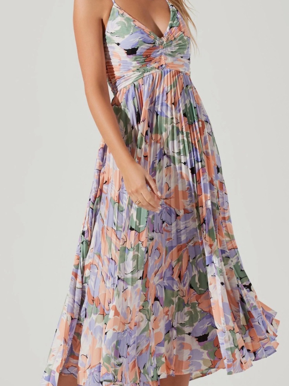 ASTR Blythe Floral Plisse Midi Dress M